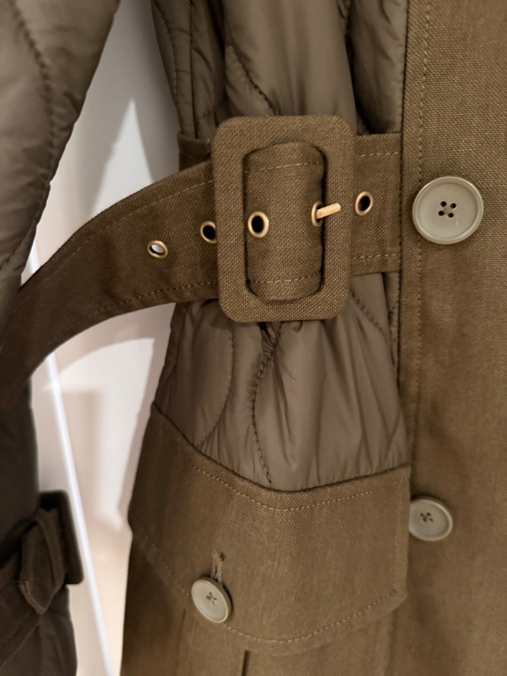 Veronica Beard Quilted Olive Belted Trench Coat - Picture 4 of 7